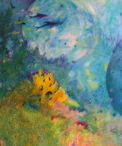 Flying to the Moon 月に飛んでいる
Coloured pencil, watercolour, and gesso on wooden panel 色鉛筆や水彩
72.7 cm x 103 cm; 2013 Flying to the Moon, 月に飛んでいる, Photo and artwork by Michelle Zacharias, ザカライアス・ミッシェル, copyright Michelle Zacharias, do not reproduce without permission of Michelle Zacharias, artist in Asia, abstract, Canadian artist, art in Japan, drawing, coloured pencil, colored pencil