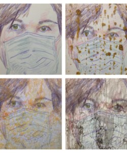 Face of Pollution 1 汚染の顔1; 2015; Coloured pencil and watercolour on paper and plastic 色鉛筆、水彩、紙やプラスチック Photo and artwork by Michelle Zacharias, ザカライアス・ミッシェル, copyright Michelle Zacharias, do not reproduce without permission of Michelle Zacharias, artist in Asia, abstract, Canadian artist, art in Japan, Face of Pollution 1, 汚染の顔1, drawing, coloured pencil, colored pencil