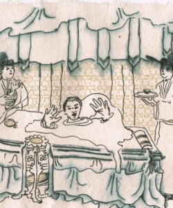 Aeolian Dust Since Long Ago 昔々からの黄砂; 2013; Ink on recycled paper インクや紙 Photo and artwork by Michelle Zacharias, ザカライアス・ミッシェル, copyright Michelle Zacharias, do not reproduce without permission of Michelle Zacharias, artist in Asia, abstract, Canadian artist, art in Japan, pollution, Aeolian Dust Since Long Ago, 昔々からの黄砂, ink, recycled paper,